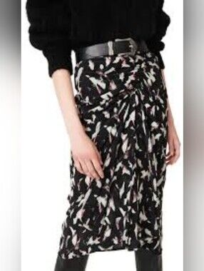 IRO Paris NWOT Ciara Ruched Abstract Printed Viscoe/Silk  Skirt 34/ US 2